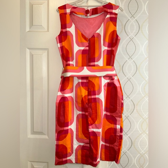 Julian Taylor New York colorful sleeveless belted  dress size 10 - Picture 3 of 6